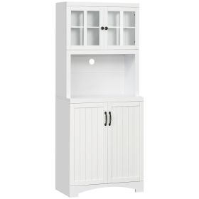 HOMCOM Kitchen Hutch White Pantry Cabinet with Glass Framed Door and Microwave Space Adjustable Shelves for Dining Room