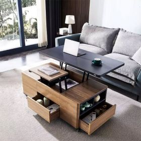 47" Lift-Top Foldable Walnut Coffee Table with Drawers & Cabinet