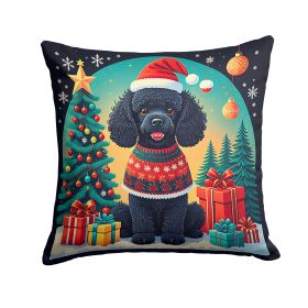Black Toy Poodle Christmas Throw Pillow Machine Washable, Indoor Outdoor Decorative Pillow for Couch, Bed or Patio, 14Hx14W