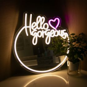 1PC Hello Gorgeous Makeup Mirror, Neon Light Wall Decoration Logo, Room Decoration Mirror, USB Power Supply, LED Mirror Neon Light, Home Decorati
