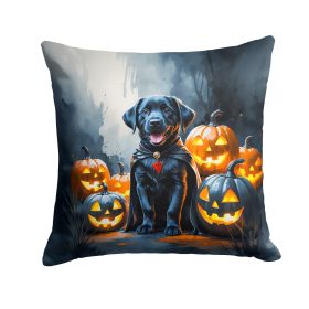Black Labrador Retriever Puppy Halloween Throw Pillow Machine Washable, Indoor Outdoor Decorative Pillow for Couch, Bed or Patio, 14Hx14W
