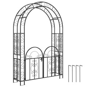 7.4ft Steel Garden Arch with Gate, Garden Arbor Trellis for Climbing Plants, Roses, Vines, Wedding Arch Stand for Outdoor, Garden, Lawn, Backyard