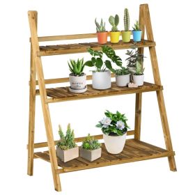 3-Tier Folding Plant Stand, 32'' x 15'' Wooden Indoor Plant Shelf Display Stand, for Corner Balcony Garden Patio