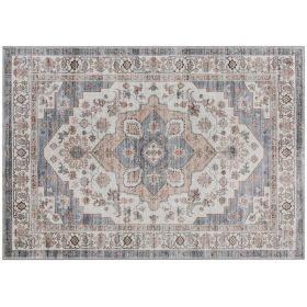 HOMCOM 8x10 Area Rug, Vintage Machine Washable Rug, Non-Slip Carpet for Living Room, Bedroom, Dining Room, Brown & Light Blue