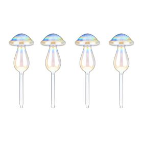 4Pcs Clear Glass Plant Watering Globes Iridescent Rainbow Gradient Mushroom Self-Watering Container Plant Self-Watering System Automatic Irrigati