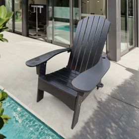 Outdoor or indoor Wood Adirondack chair with an hole to hold umbrella on the arm ,Black (Color: as Pic)